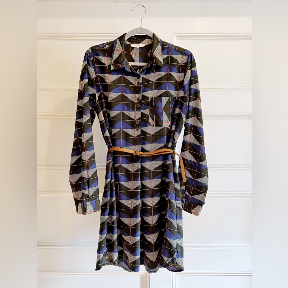 Enzo Belted Patterned Shirtdress Mini Dress